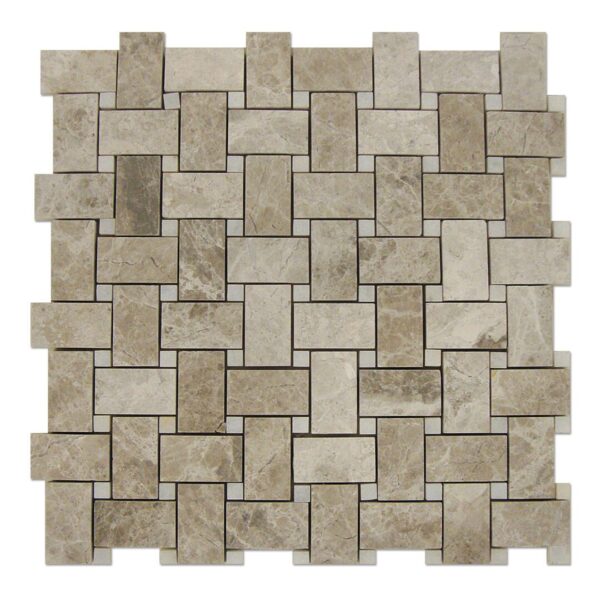 Basket weave mosaic silver shadow with white dots tiles