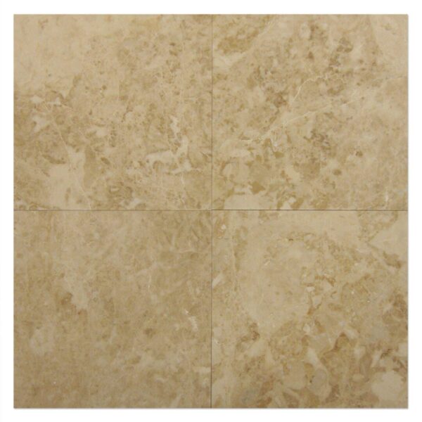 Cappuccino polished medium travertine tile in a square pattern.