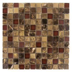 Dark emperador mosaic with red glass mix tiles