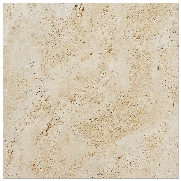 A close up image of a White Travertine brushed 18×18 tile.