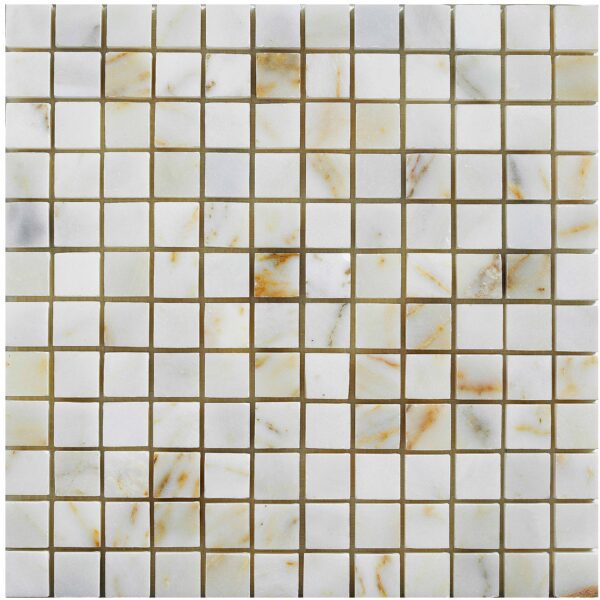 White sugar mosaic polished tiles on display