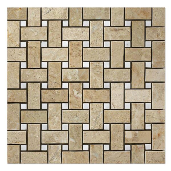 Basket mosaic perlato crema milas white dots design tiles