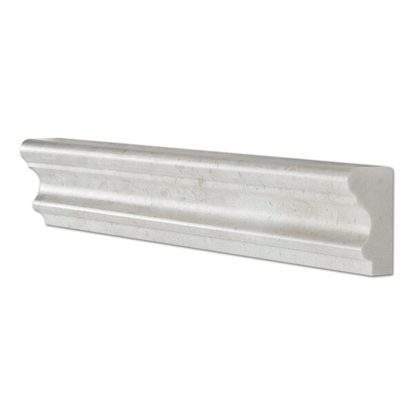 A botticcino polished design 37 moulding shelf on a white background.