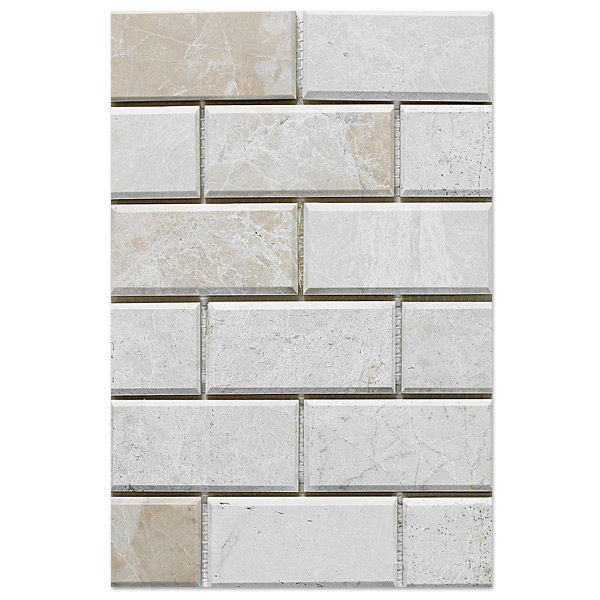 An image of a bottoccino mosaic polished big bevelled 2×4 marble tile.