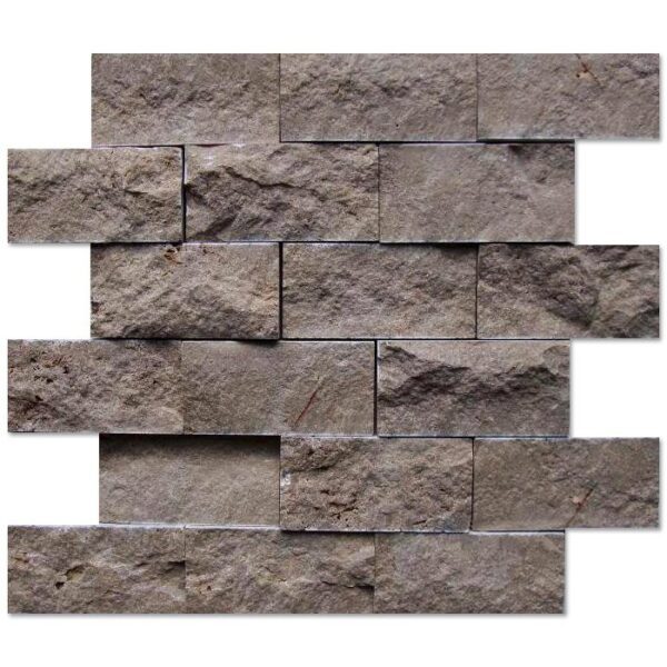 An image of a noce travertine mosaic split face 2×4.