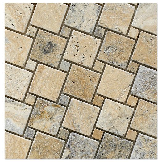 Philadelphia scabos mosaic tumbled tick tock tile in beige, brown and gray.