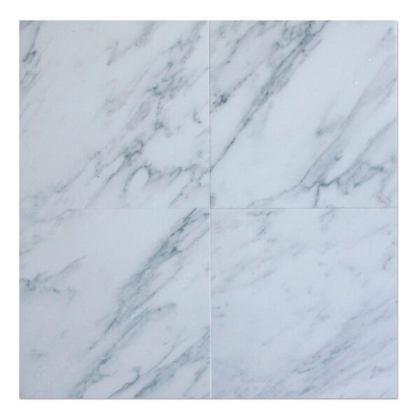 Four Calacatta White Veiny Lot Polished tiles on a white background.
