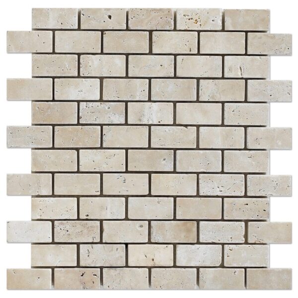 A beige white travertine 1×2 mosaic tile on a white background.