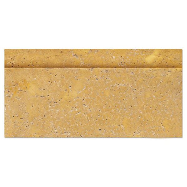 A yellow (gold) travertine base moulding on a white background.