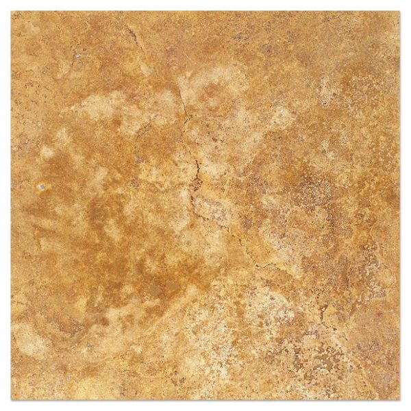 Yellow (gold) travertine honed filled tile in tan and brown.