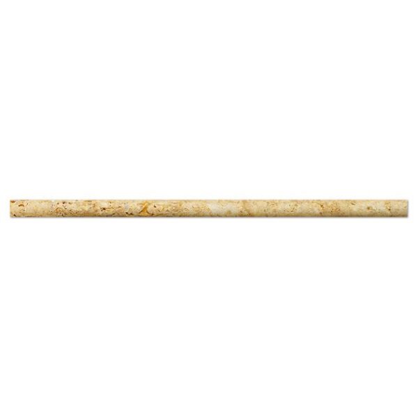 A yellow (gold) travertine pencil moulding rod on a white background.