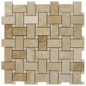 Botticcino basket weave with milas white dots tiles