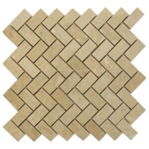 Perlato crema mosaic herringbone design tiles