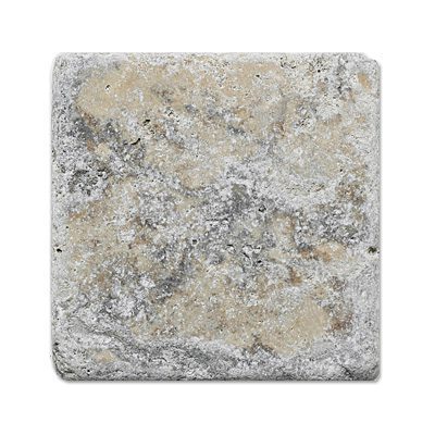 A Philadelphia Scabos Travertine Tumbled stone tile on a white background.