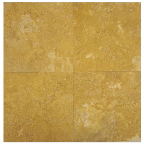 Yellow Travertine Filled, Honed tile in a square pattern.