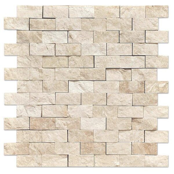 An image of a Botticcino Split Face 1x2 stone tile wall.