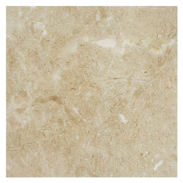 A close up image of a Perlato Crema Polished Premium marble tile.