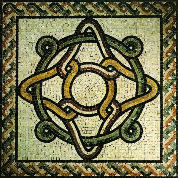 A celtic design on a mosaic tile.