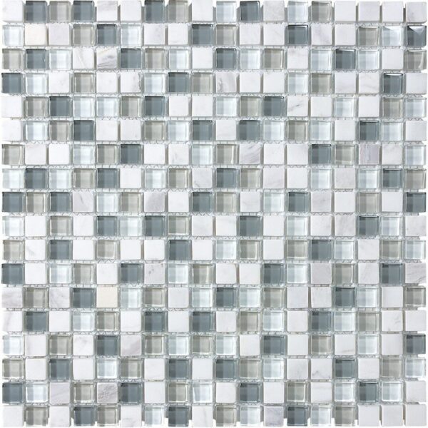 A close up of the bottom part of a mosaic tile pattern
