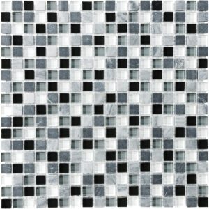 A black and white tile pattern with small squares.