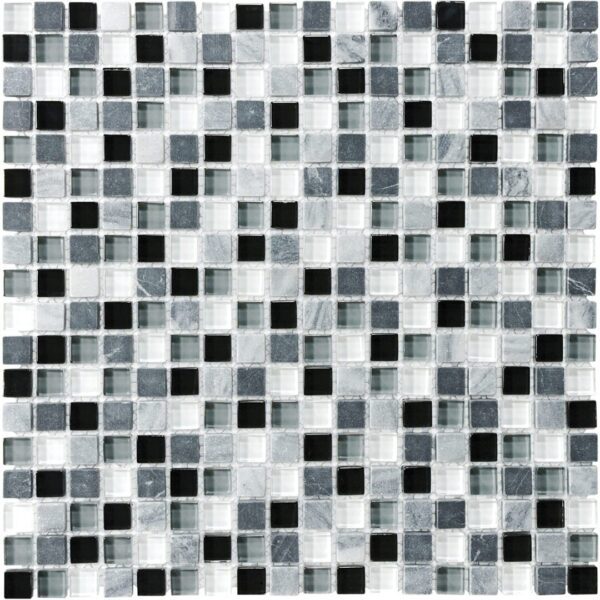 A black and white tile pattern with small squares.