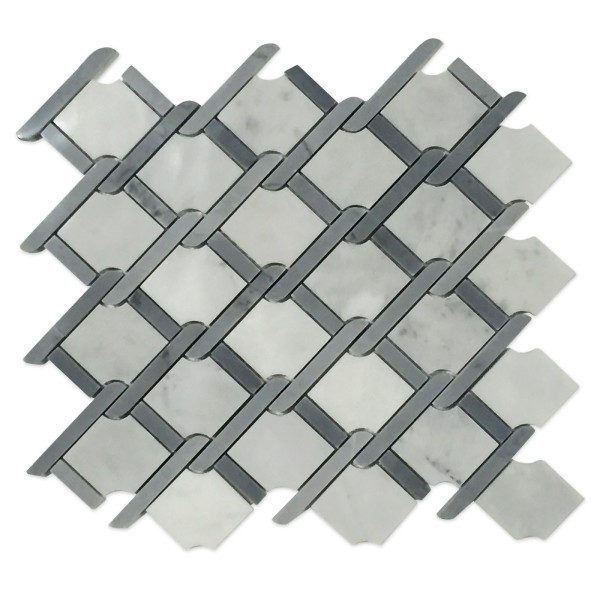 A white and gray marble mosaic tile on a white background.
