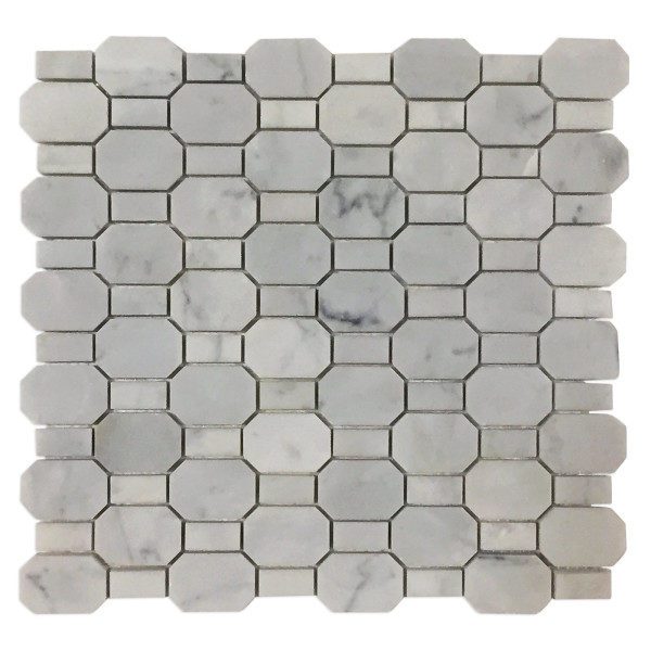 White marble hexagon mosaic tile.