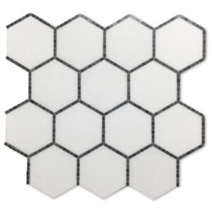 Hexagon shaped tiles on white background