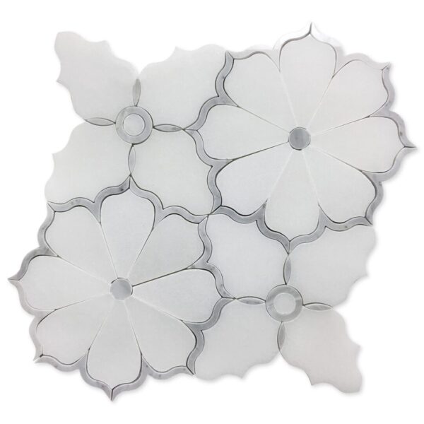 Flower shaped tiles on white background