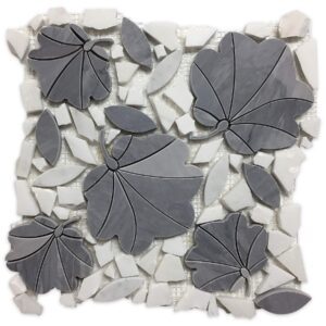 White and gray flower shaped tiles on display