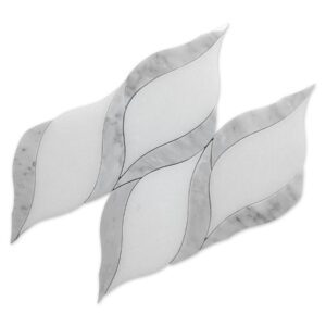 White and gray leaf shaped tiles on white bckground