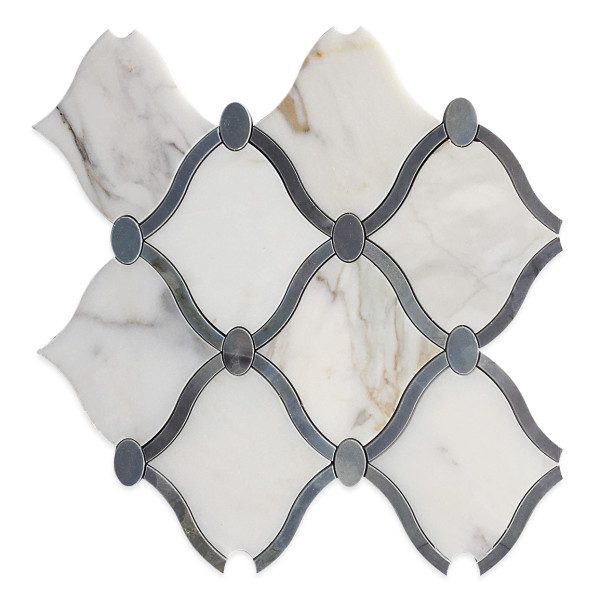 White marble tiles with designs on white background
