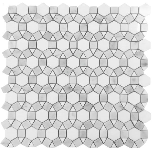 A white QT01 tile with a hexagonal pattern.
