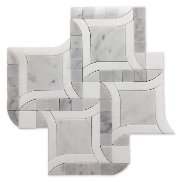 A white and gray QT01 tile with a cross in the middle.