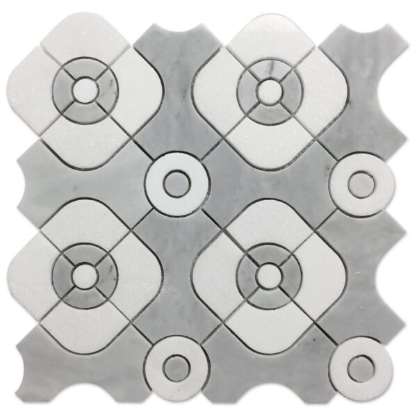 A white and gray QT01 tile with a circle design.