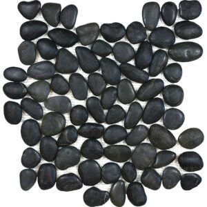 A group of black stones arranged in the shape of a heart.