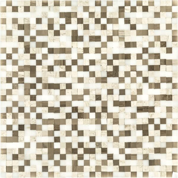 A square tile pattern in shades of brown and white.