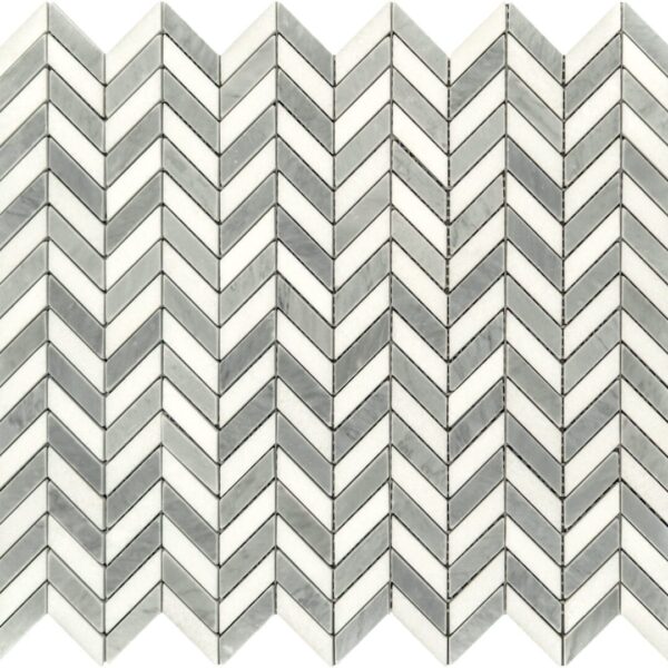 A gray and white tile pattern with a herringbone design.