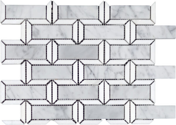 A white and gray tile pattern with a geometric design.