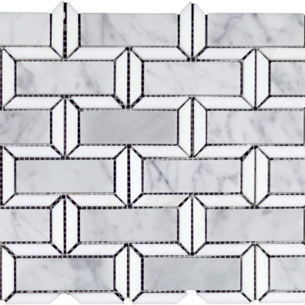 A white and gray tile pattern with a geometric design.