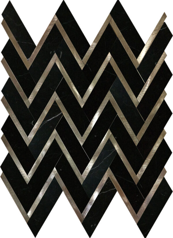 A black and silver tile pattern with a zigzag design.