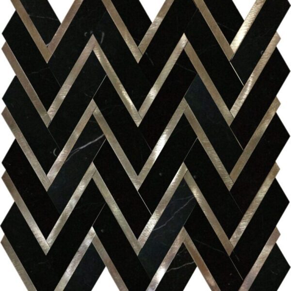 A black and silver tile pattern with a zigzag design.