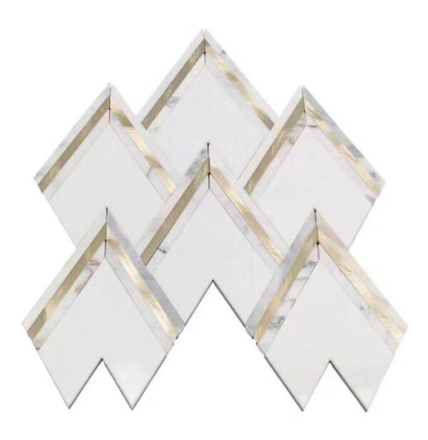 A white and gold chevron shaped tile