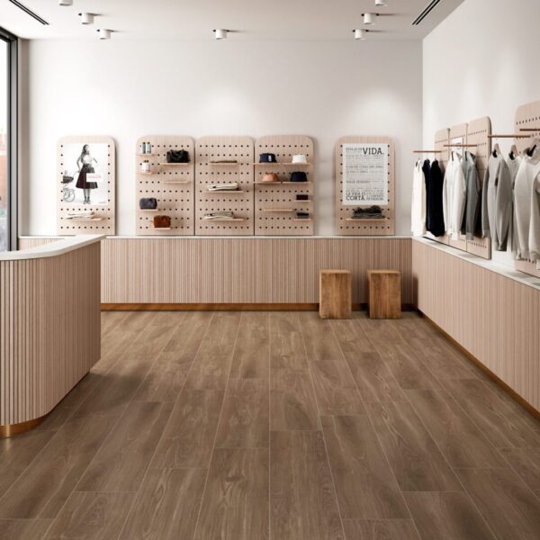 A store with wooden floors and white walls.