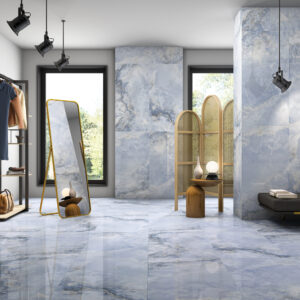 A room with marble floors and walls.